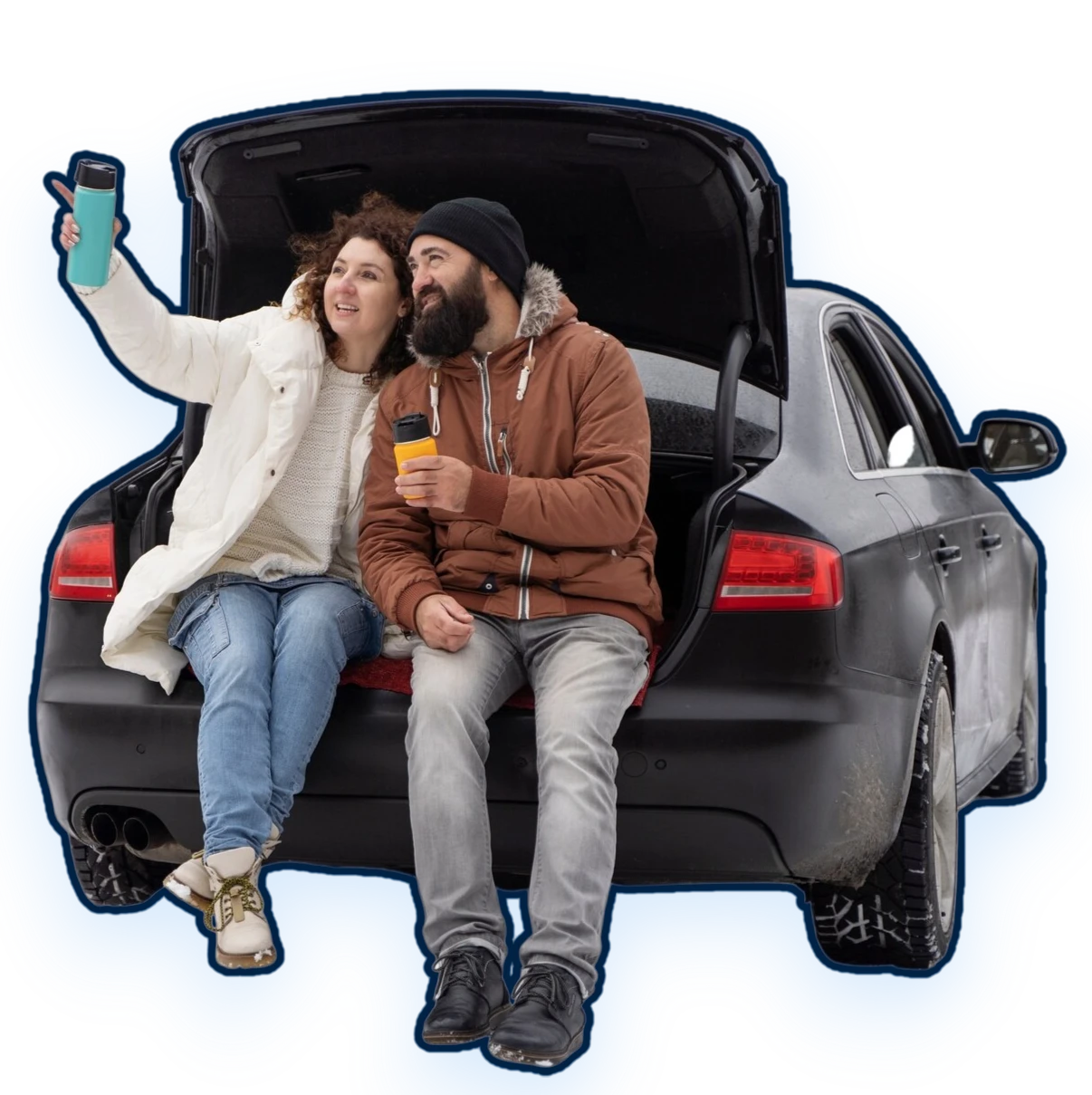 Blue sedan car on the road